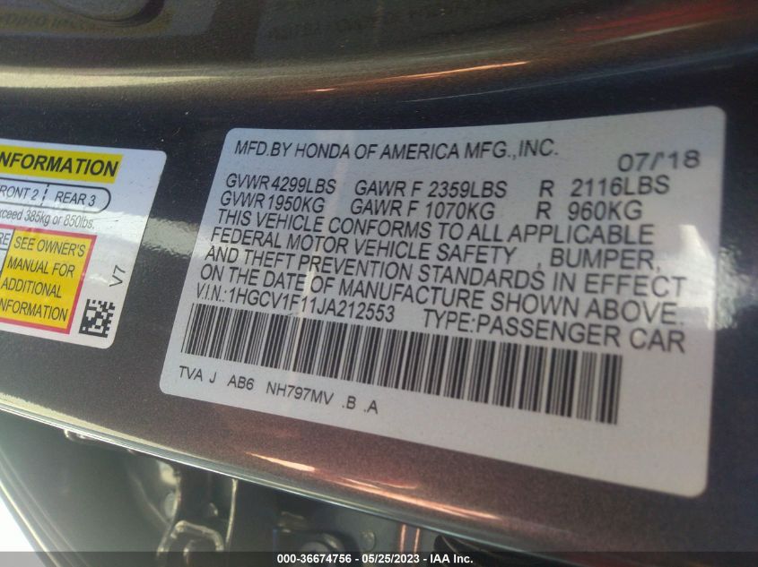 2018 HONDA ACCORD SEDAN LX 1.5T - 1HGCV1F11JA212553