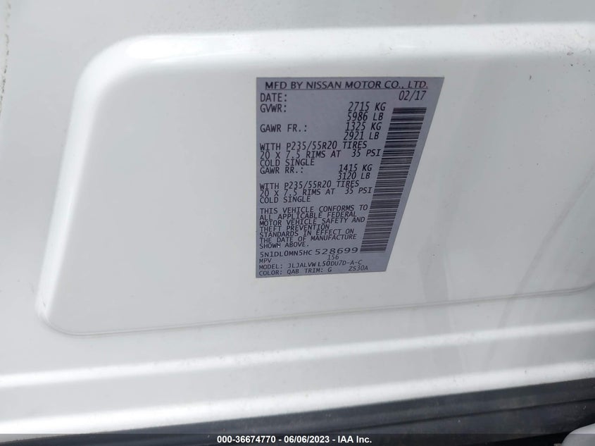 VIN 5N1DL0MN5HC528699 2017 INFINITI QX60