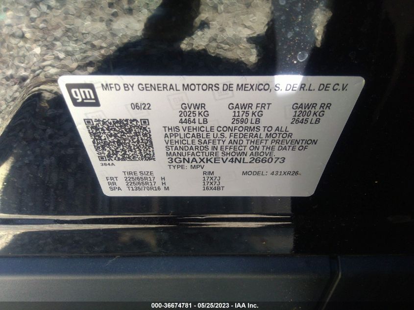 2022 CHEVROLET EQUINOX LT - 3GNAXKEV4NL266073