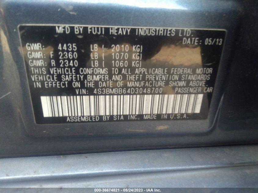 2013 SUBARU LEGACY 2.5I PREMIUM - 4S3BMBB64D3048700