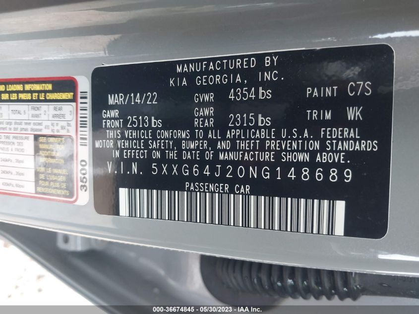 2022 KIA K5 GT-LINE - 5XXG64J20NG148689