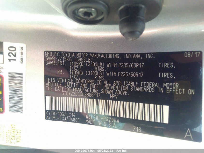 2017 TOYOTA SIENNA XLE AUTO ACCESS - 5TDYZ3DC0HS886117
