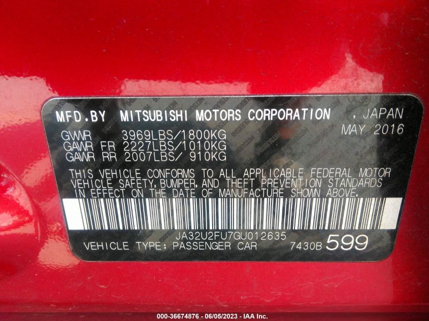 2016 MITSUBISHI LANCER ES - JA32U2FU7GU012635