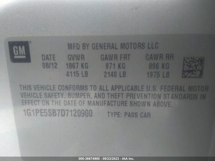 2013 CHEVROLET CRUZE 2LT - 1G1PE5SB7D7120900