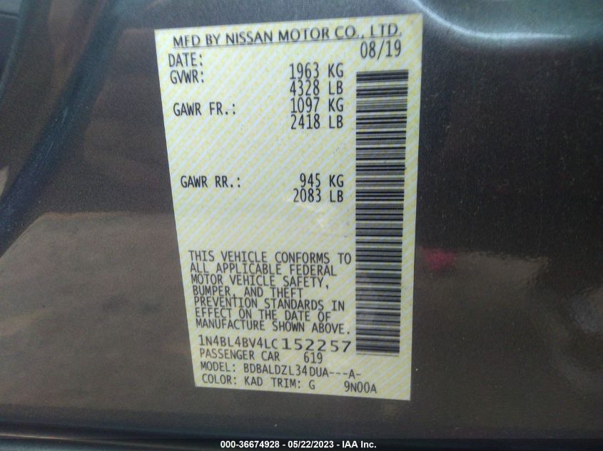 2020 NISSAN ALTIMA 2.5 S - 1N4BL4BV4LC152257