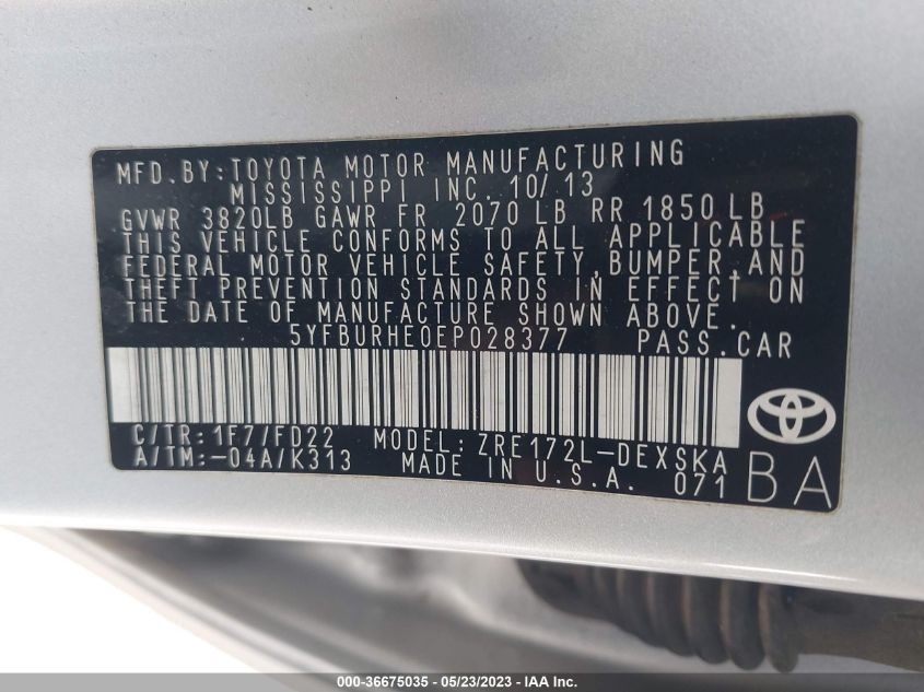 2014 TOYOTA COROLLA L/LE/S/S PLUS/LE PLUS - 5YFBURHE0EP028377