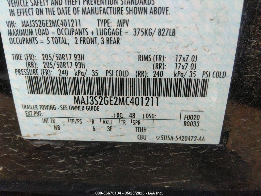 2021 FORD ECOSPORT SE - MAJ3S2GE2MC401211