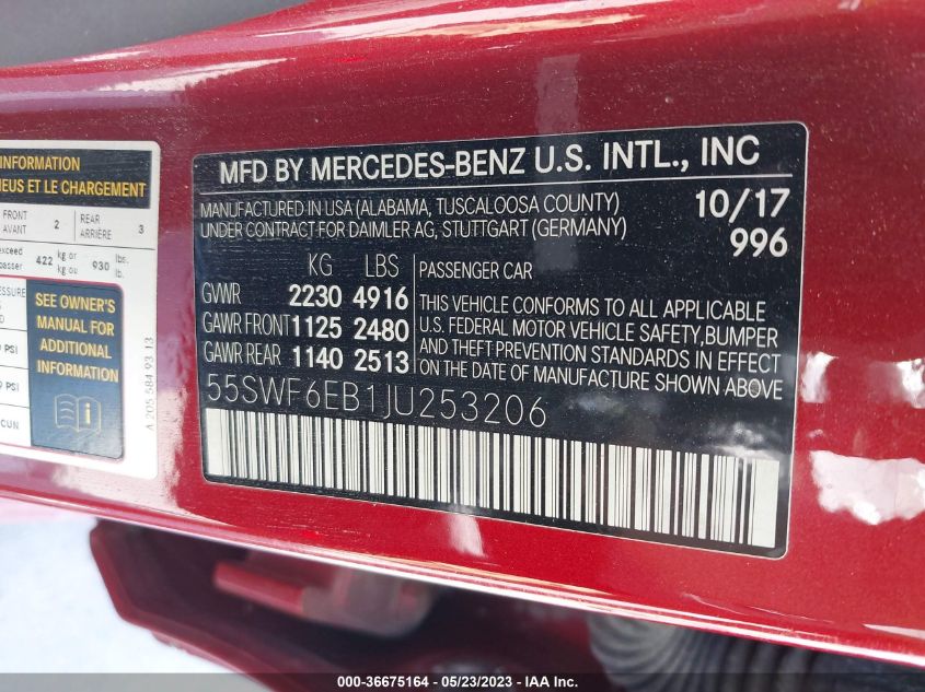 2018 MERCEDES-BENZ C-CLASS AMG C 43 - 55SWF6EB1JU253206