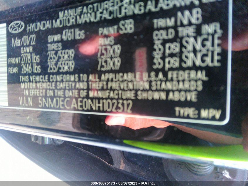 2022 HYUNDAI TUCSON LIMITED - 5NMJECAE0NH102312