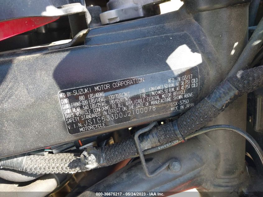 2018 SUZUKI GSX-S750 M/Z JS1C533D0J2100078