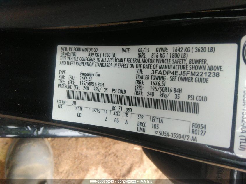2015 FORD FIESTA SE - 3FADP4EJ5FM221238