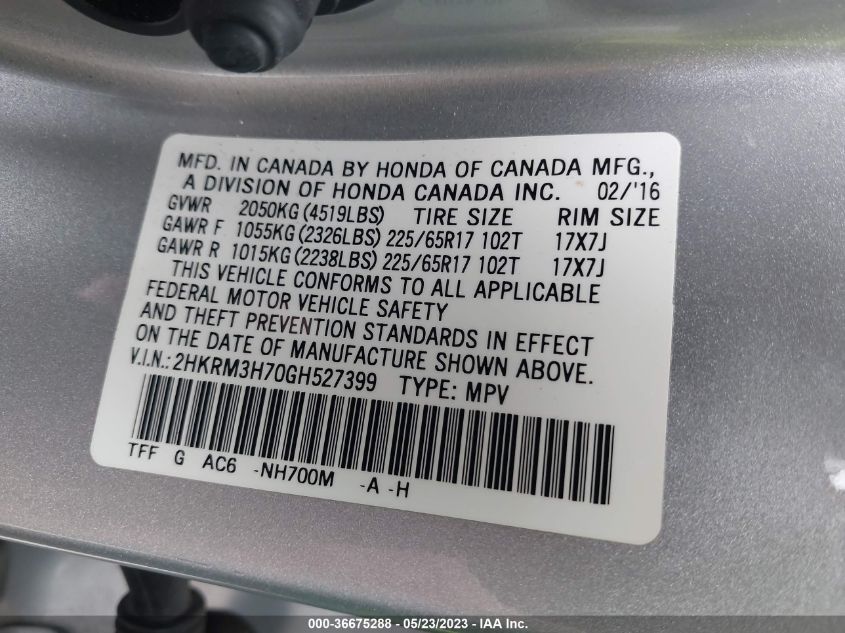 2016 HONDA CR-V EX-L - 2HKRM3H70GH527399