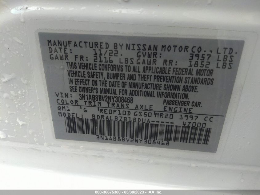 2022 NISSAN SENTRA S - 3N1AB8BV2NY308468