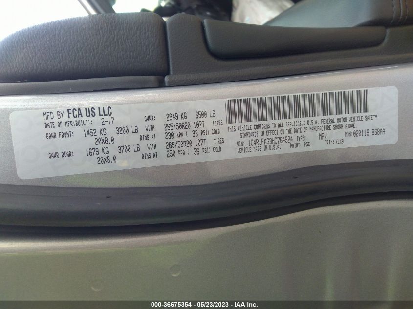 2017 JEEP GRAND CHEROKEE ALTITUDE - 1C4RJFAG3HC764924
