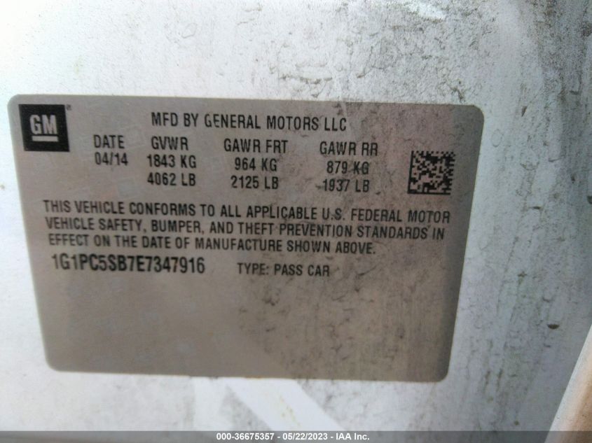 2014 CHEVROLET CRUZE 1LT - 1G1PC5SB7E7347916