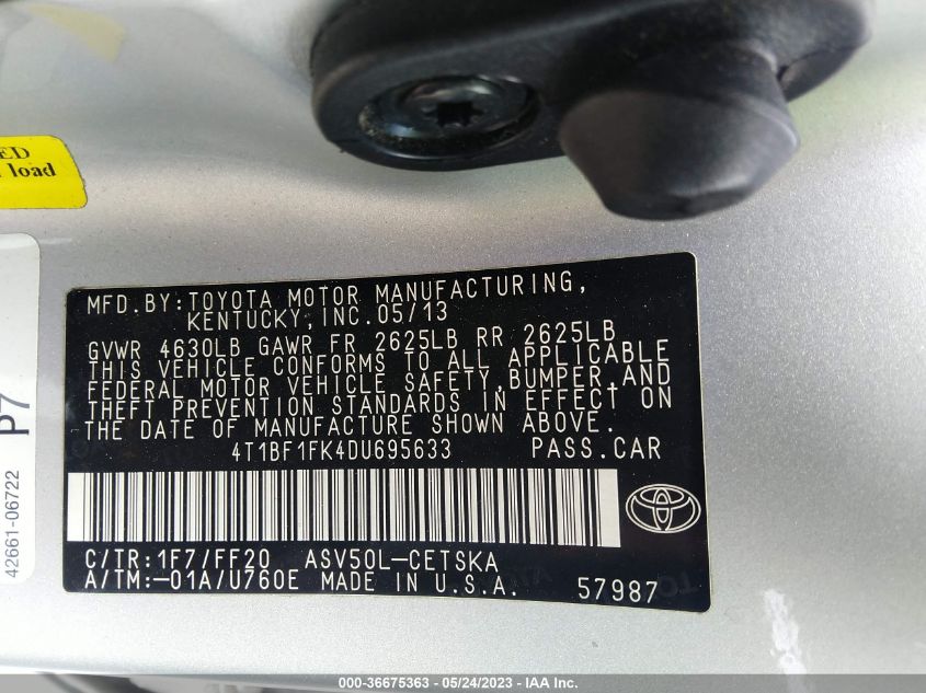2013 TOYOTA CAMRY L/SE/LE/XLE - 4T1BF1FK4DU695633