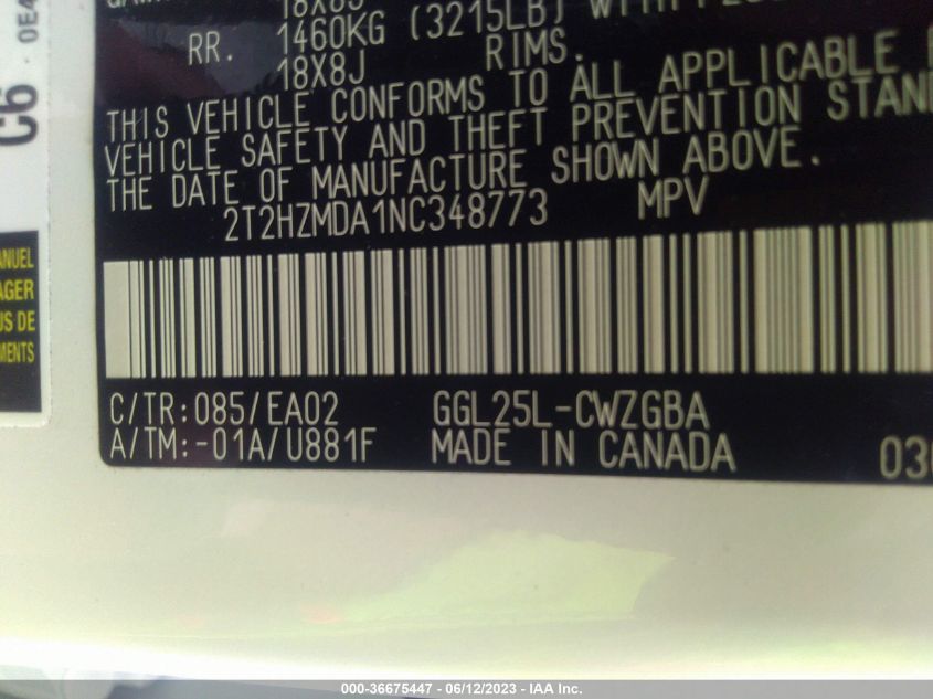 2022 LEXUS RX RX 350 - 2T2HZMDA1NC348773