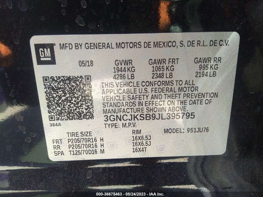 2018 CHEVROLET TRAX LS - 3GNCJKSB9JL395795
