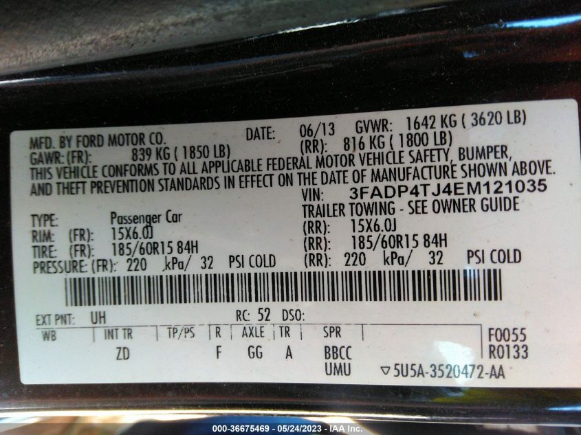 2014 FORD FIESTA S - 3FADP4TJ4EM121035