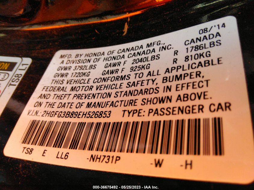 2014 HONDA CIVIC COUPE EX - 2HGFG3B89EH526853