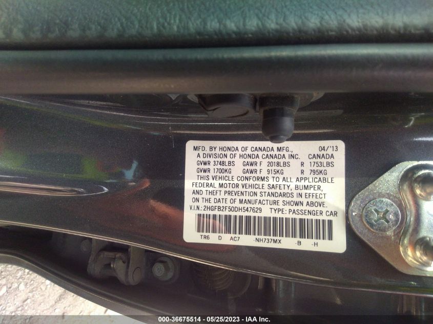 2013 HONDA CIVIC SDN LX - 2HGFB2F50DH547629