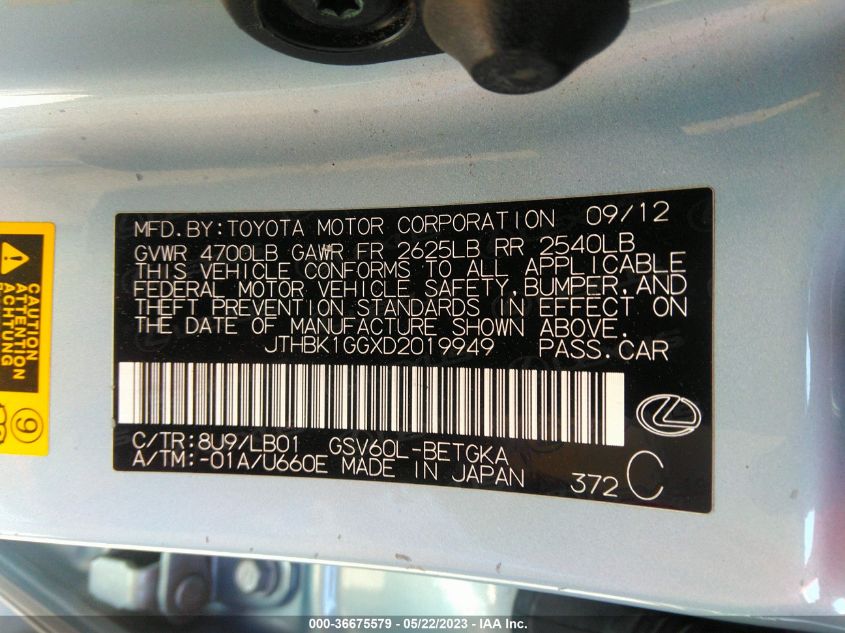 2013 LEXUS ES 350 4DR SDN - JTHBK1GGXD2019949
