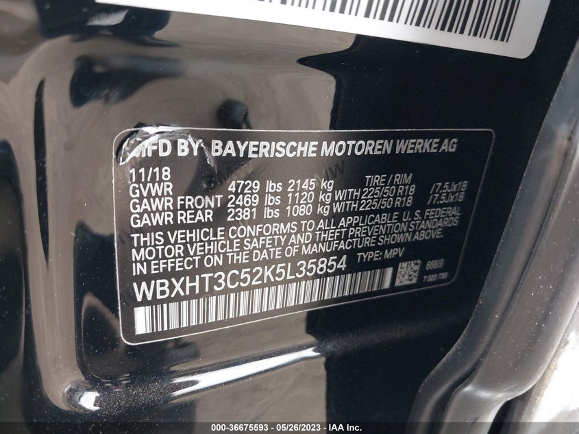 VIN WBXHT3C52K5L35854 2019 BMW X1 XDRIVE28I