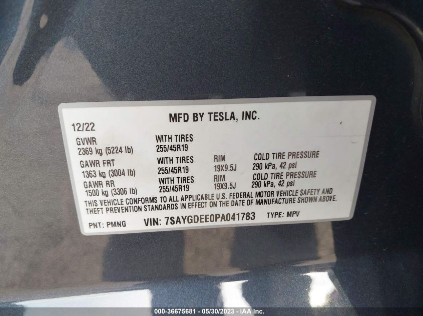 2023 TESLA MODEL Y LONG RANGE - 7SAYGDEE0PA041783