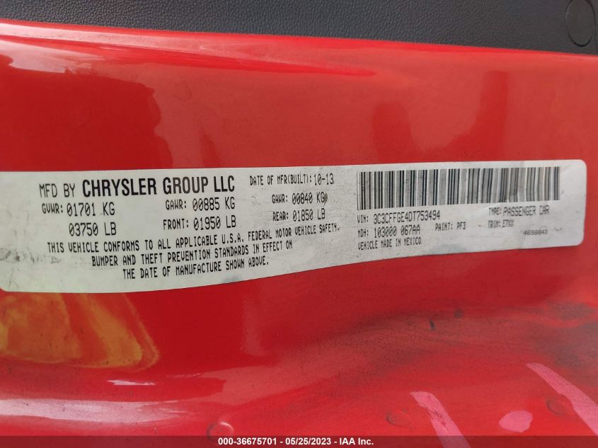 2013 FIAT 500E BATTERY ELECTRIC - 3C3CFFGE4DT753494