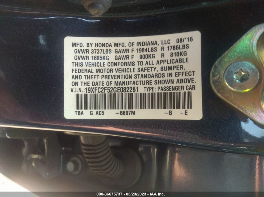 2016 HONDA CIVIC SEDAN LX - 19XFC2F52GE082251