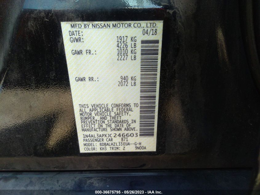 2018 NISSAN ALTIMA 2.5 SR - 1N4AL3APXJC246603