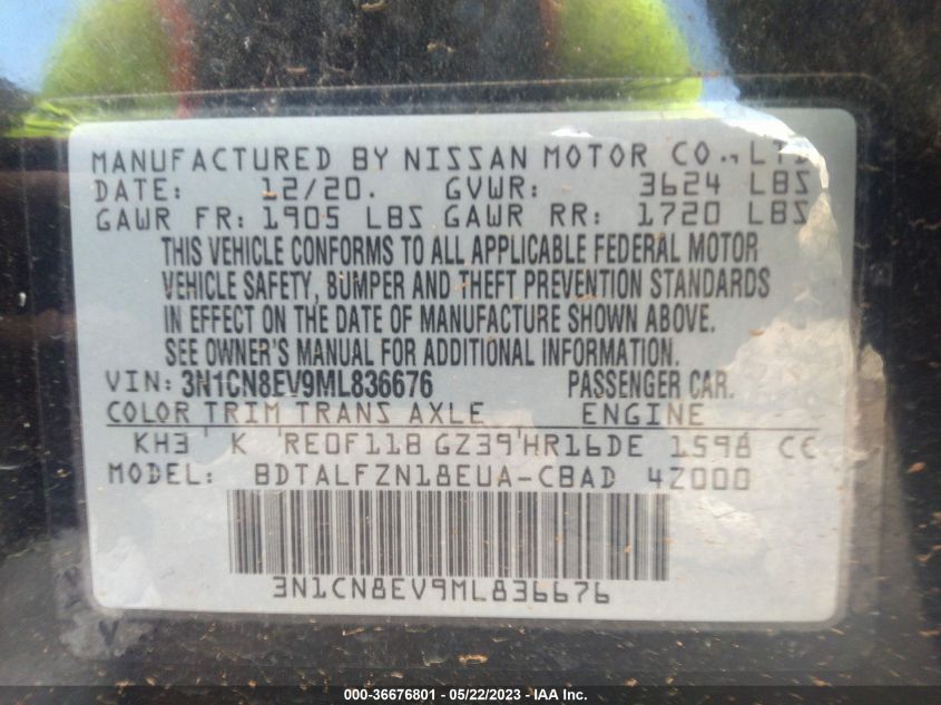 2021 NISSAN VERSA SV - 3N1CN8EV9ML836676