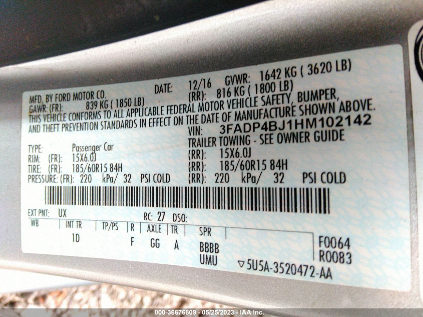 2017 FORD FIESTA SE - 3FADP4BJ1HM102142