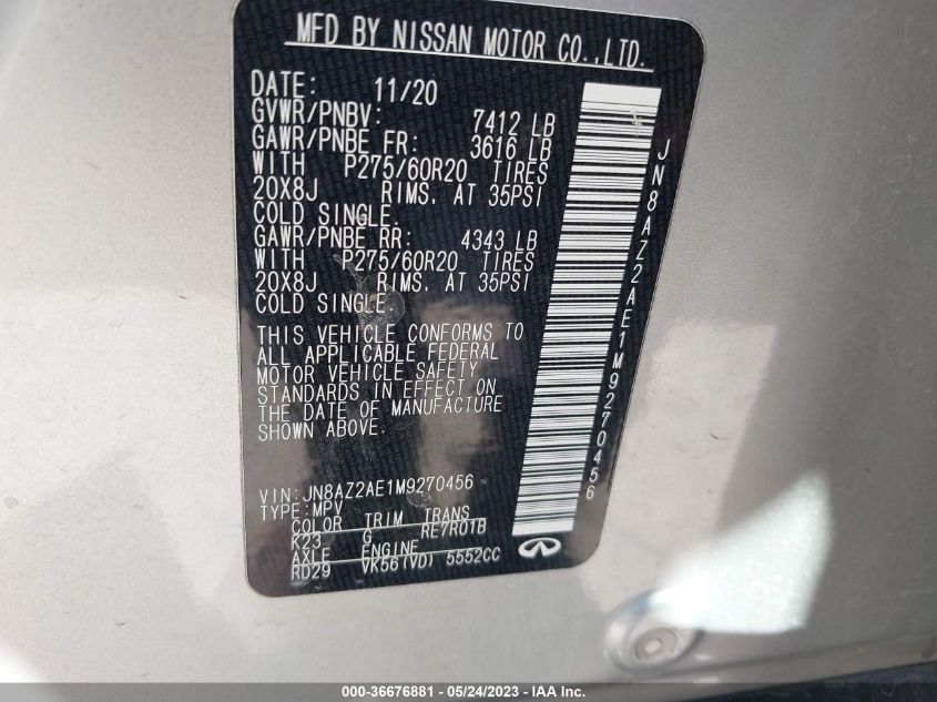 2021 INFINITI QX80 LUXE - JN8AZ2AE1M9270456