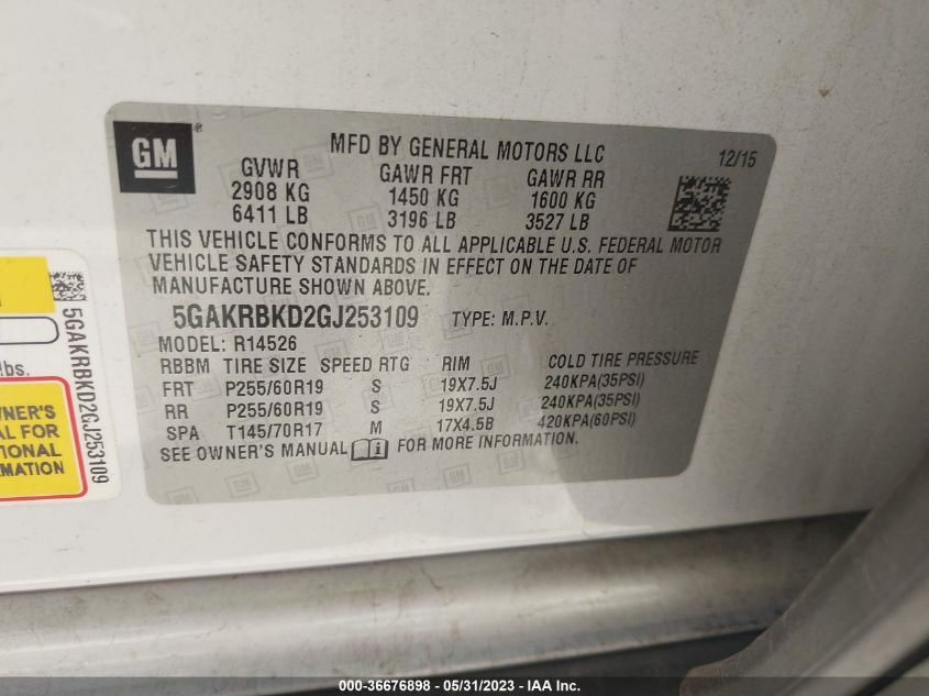 2016 BUICK ENCLAVE LEATHER - 5GAKRBKD2GJ253109