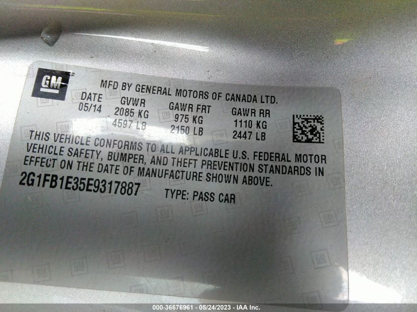 2014 CHEVROLET CAMARO LT - 2G1FB1E35E9317887