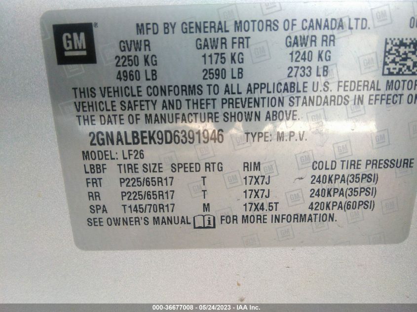 2013 CHEVROLET EQUINOX LS - 2GNALBEK9D6391946