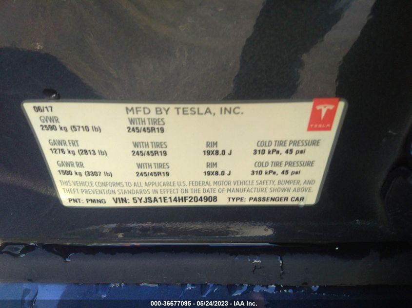 2017 TESLA MODEL S 60/75 - 5YJSA1E14HF204908