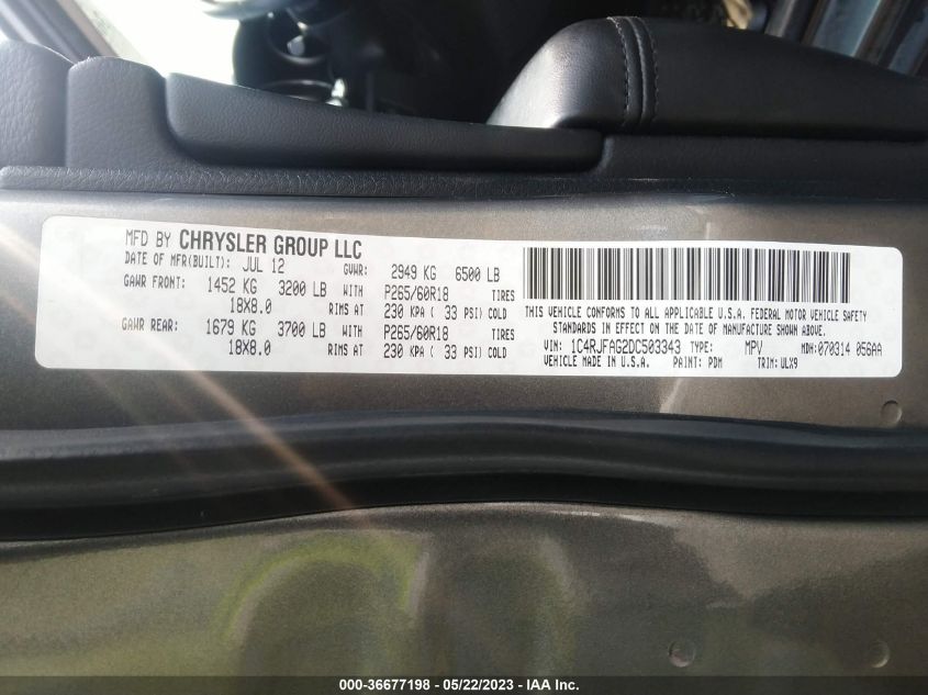 2013 JEEP GRAND CHEROKEE LAREDO - 1C4RJFAG2DC503343