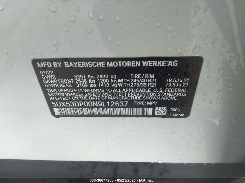 2022 BMW X3 XDRIVE30I - 5UX53DP00N9L12637