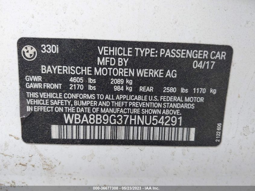 2017 BMW 3 SERIES 330I - WBA8B9G37HNU54291
