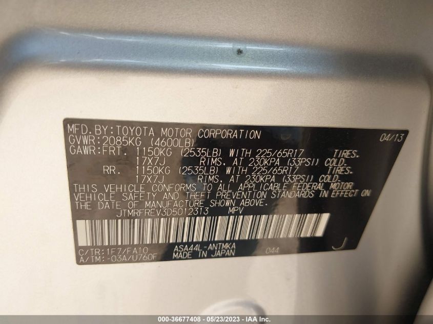 2013 TOYOTA RAV4 XLE - JTMRFREV3D5012313