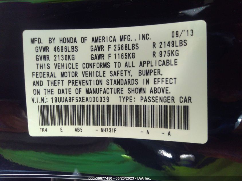 2014 ACURA TL TECH - 19UUA8F5XEA000039