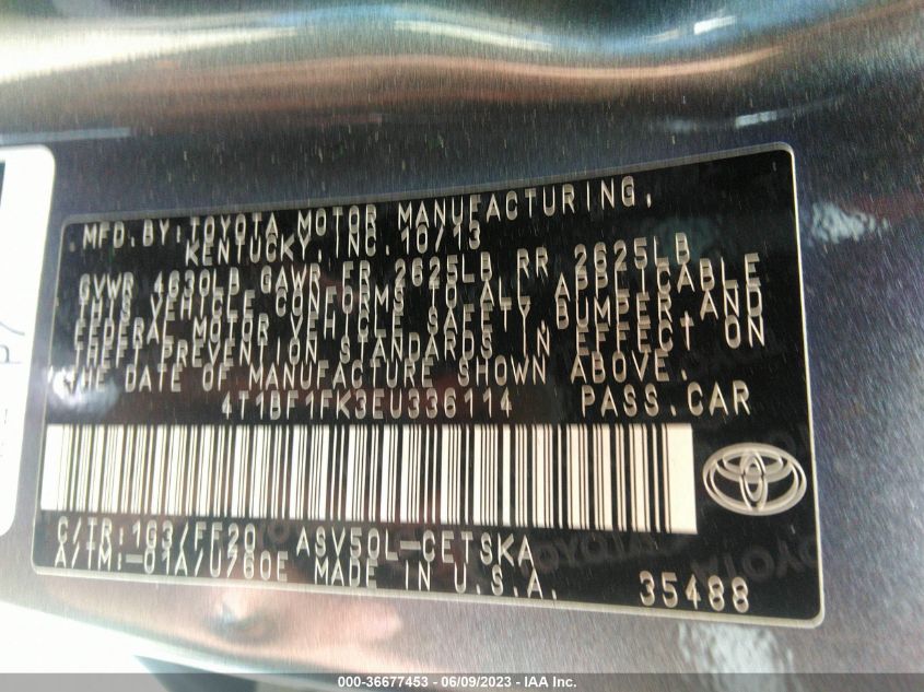 2014 TOYOTA CAMRY L/LE/XLE/SE/SE SPORT - 4T1BF1FK3EU336114