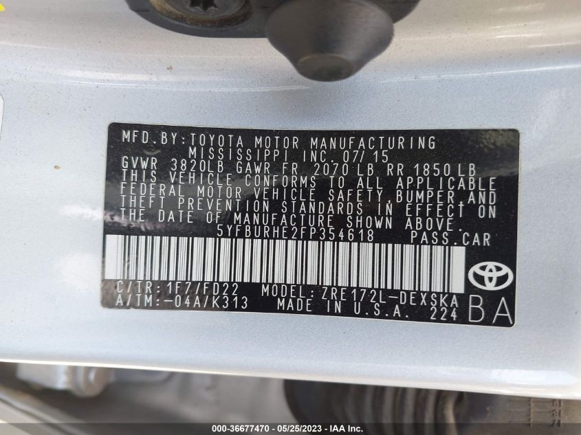 2015 TOYOTA COROLLA L/LE/S/S PLUS/LE PLUS - 5YFBURHE2FP354618