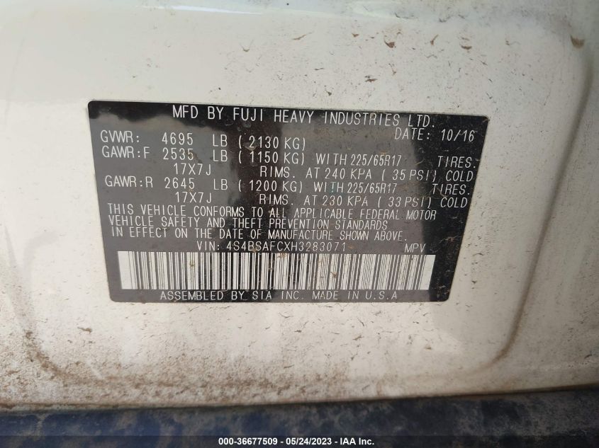 2017 SUBARU OUTBACK PREMIUM - 4S4BSAFCXH3283071