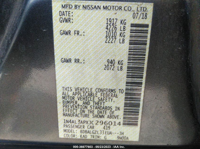 2018 NISSAN ALTIMA 2.5 S - 1N4AL3APXJC296014