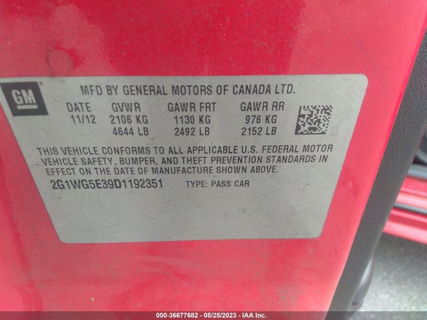 2013 CHEVROLET IMPALA LT - 2G1WG5E39D1192351