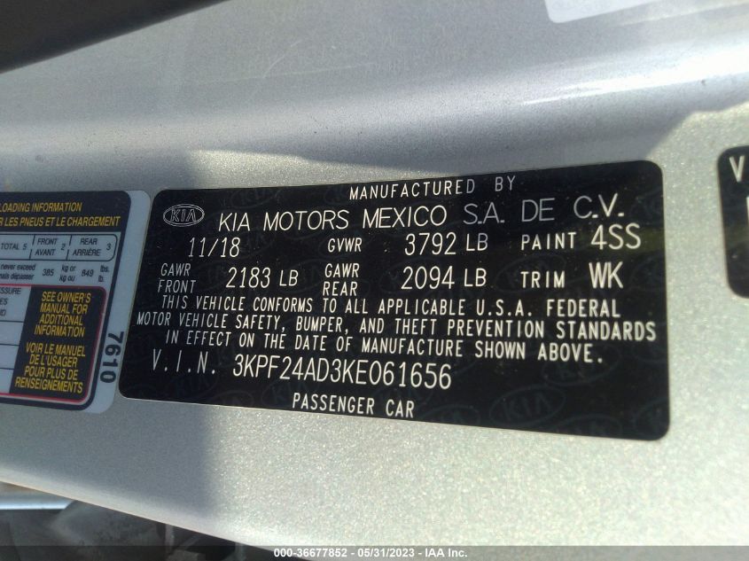 2019 KIA FORTE LXS - 3KPF24AD3KE061656