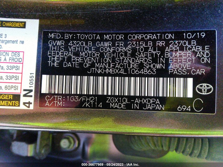 2020 TOYOTA C-HR LE/XLE/LIMITED - JTNKHMBX4L1064863